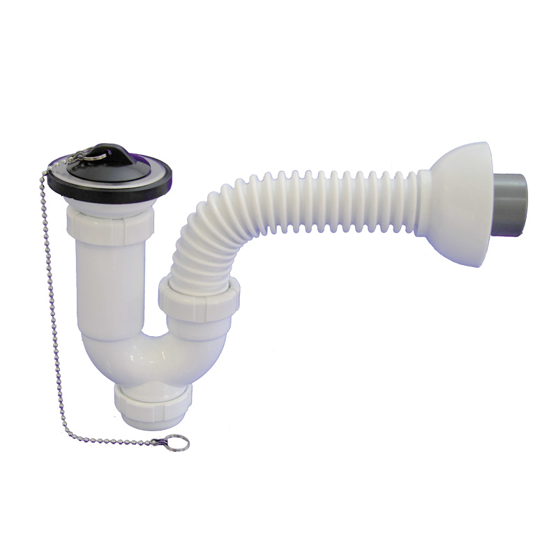 SIFON CURVO VALVULA/CADENA CON SALIDA FLEXIBLE Ø70 x 1-1/2-Ø40