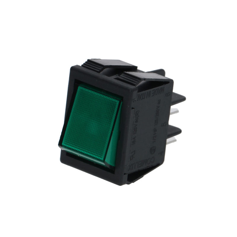 INTERRUPTOR BIPOLAR VERDE 16A 250V (4 TERM. Y LUZ)